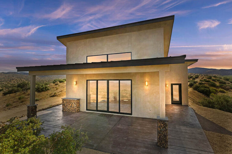 1200 sq ft residence elevation at dusk